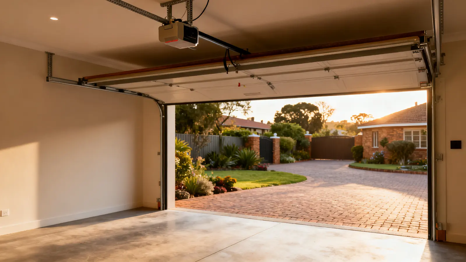 Modern garage door on a house with a paved driveway
