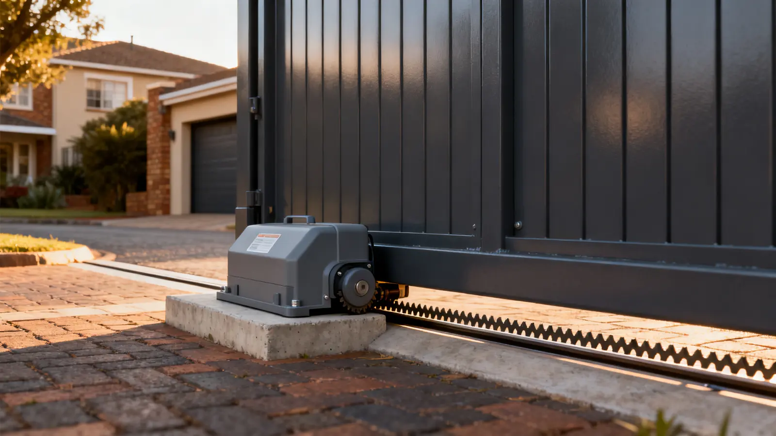 Sliding driveway gate with a gate motor
