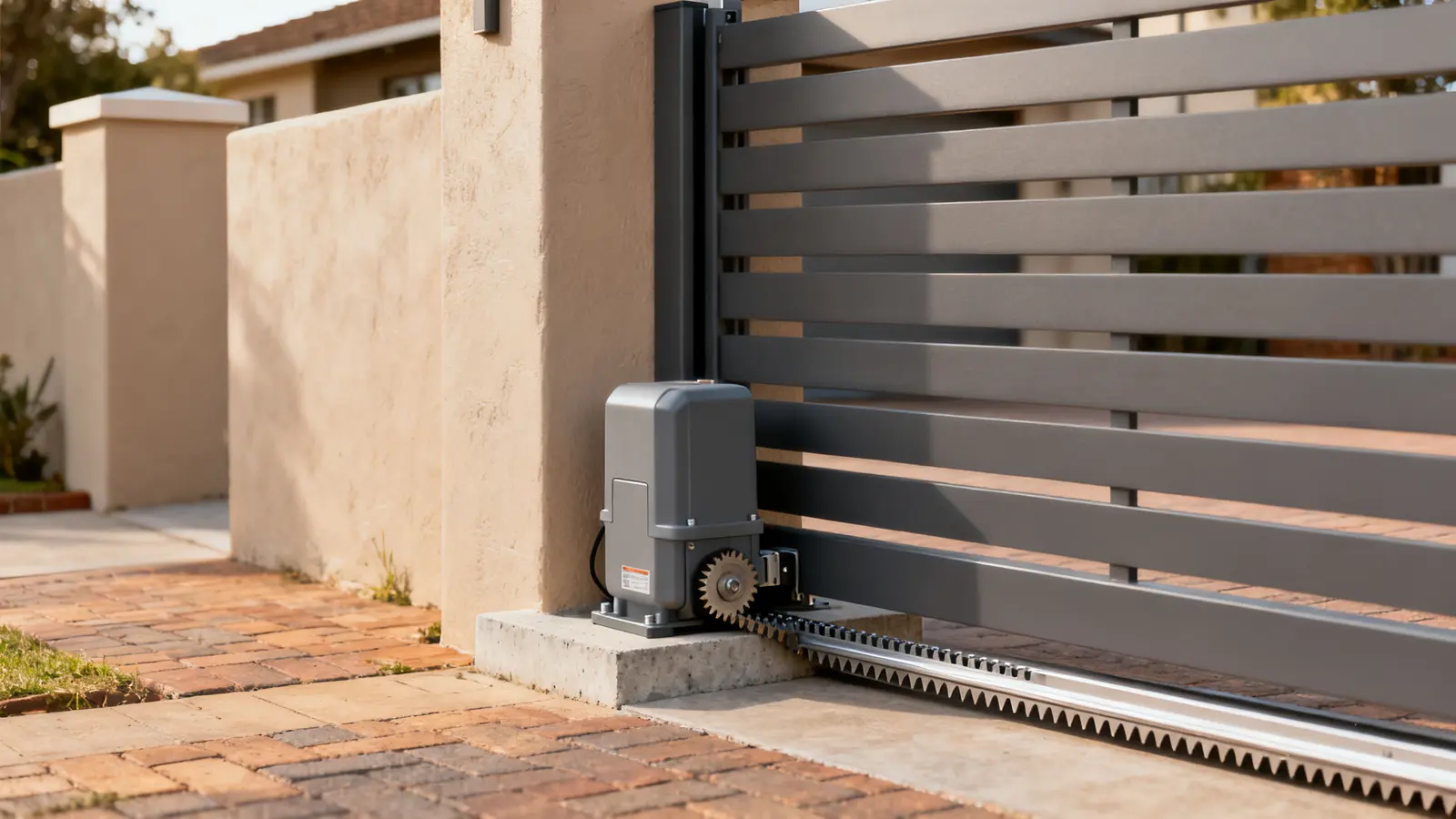 Sliding driveway gate with a gate motor