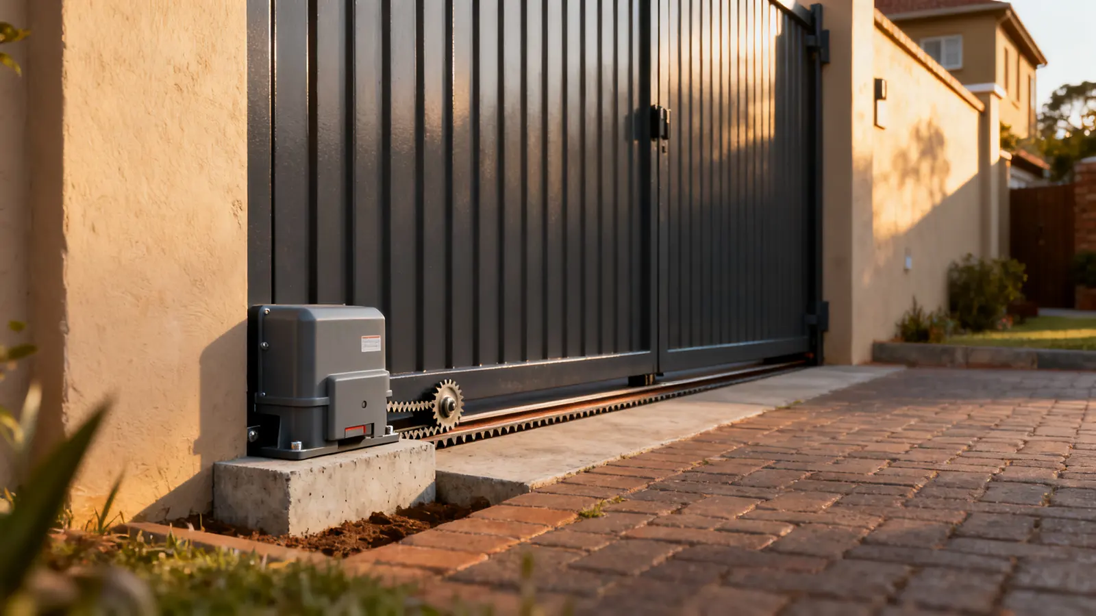 Sliding driveway gate with a gate motor