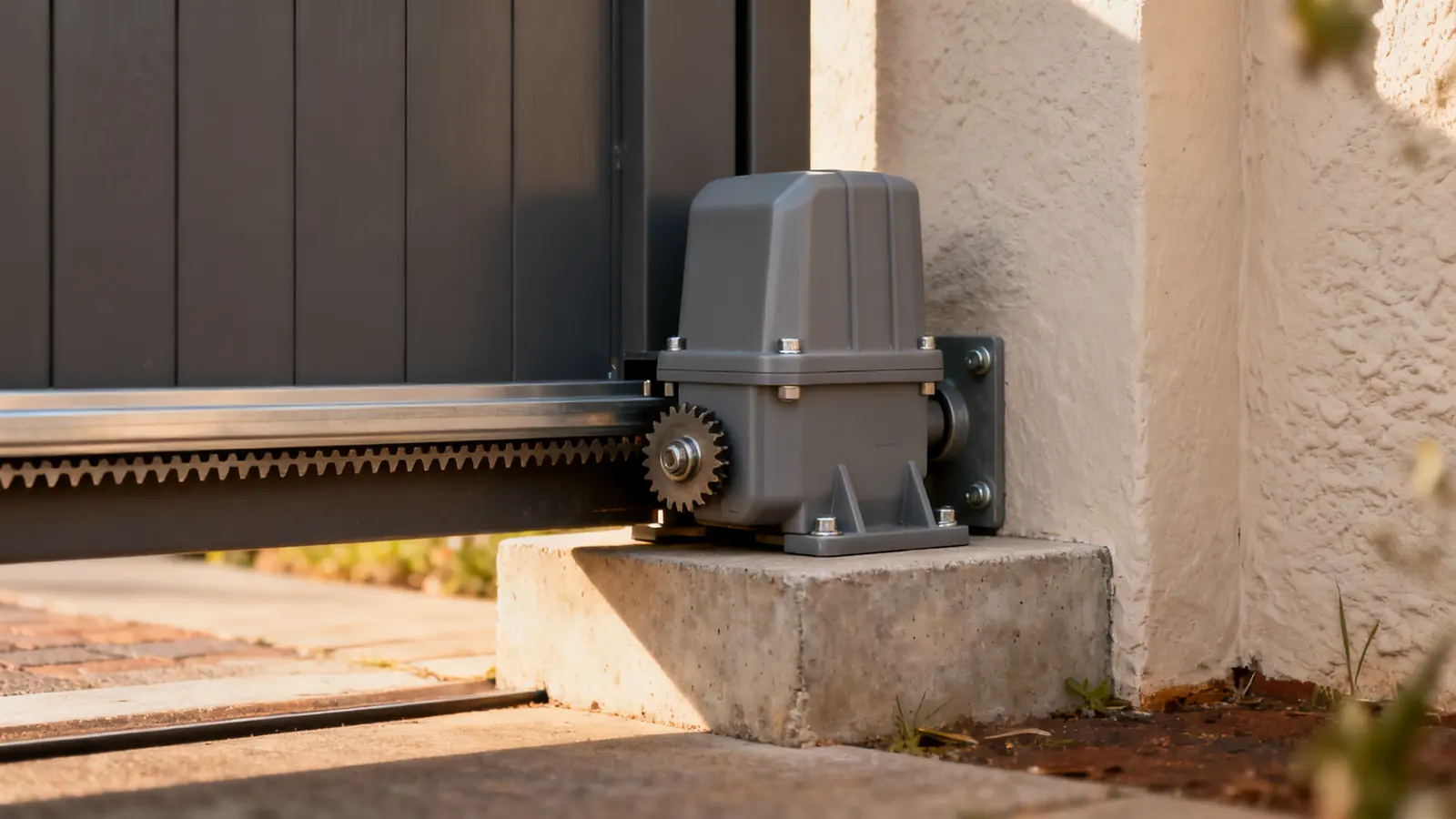 Sliding driveway gate with a gate motor