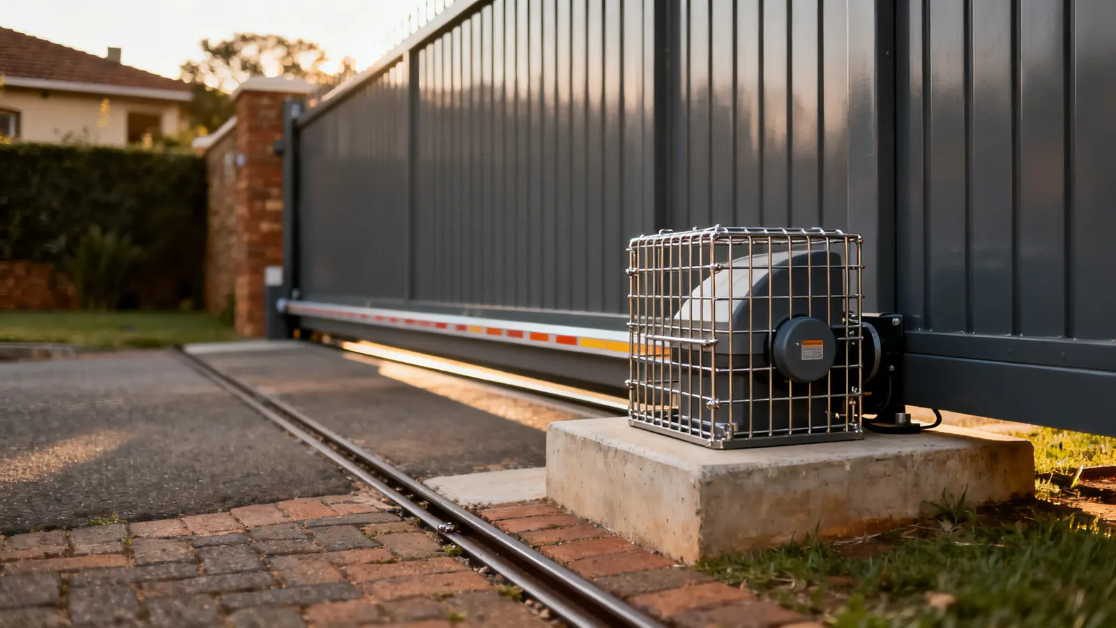 Sliding driveway gate with a gate motor