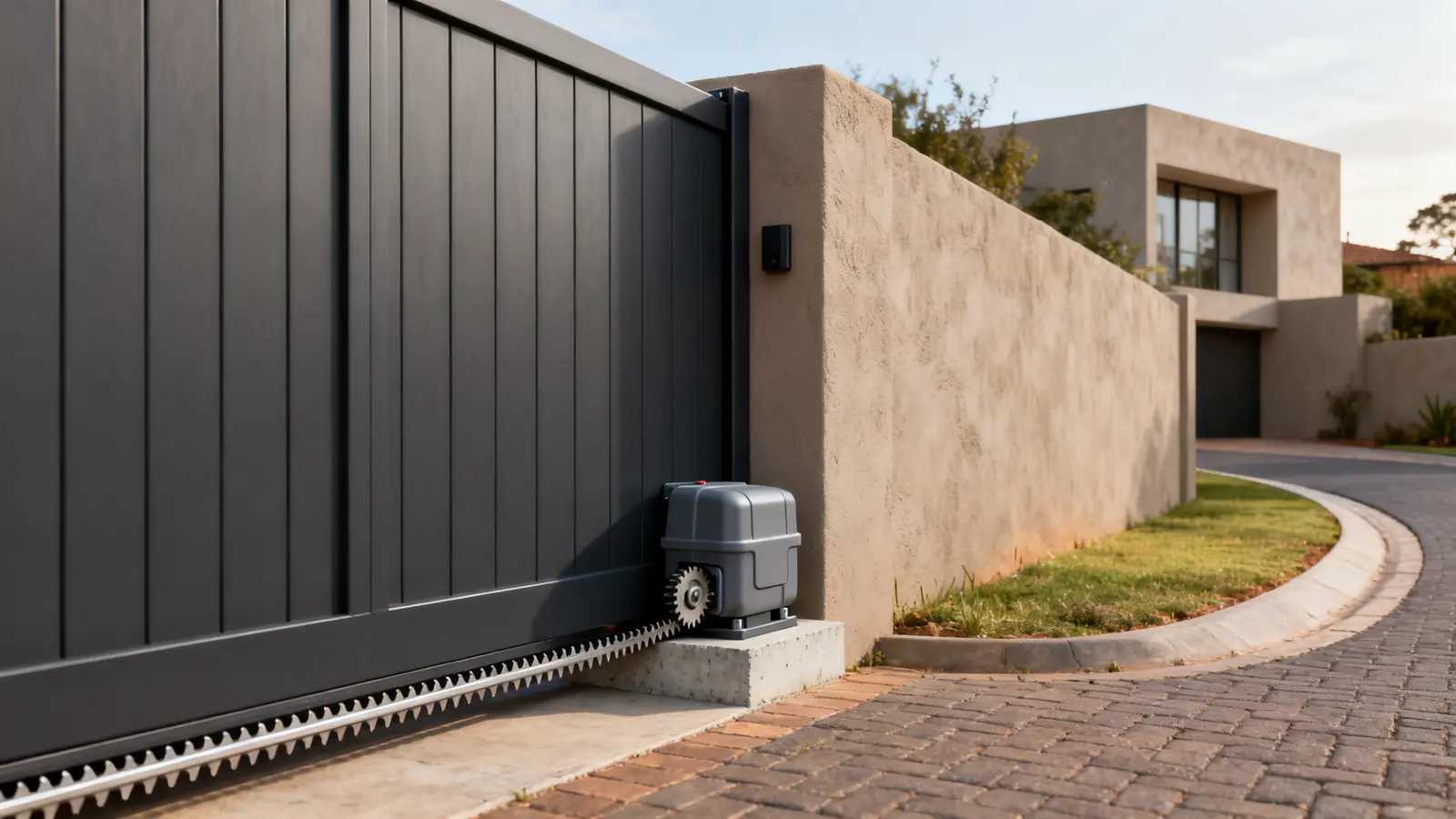Sliding driveway gate with a gate motor