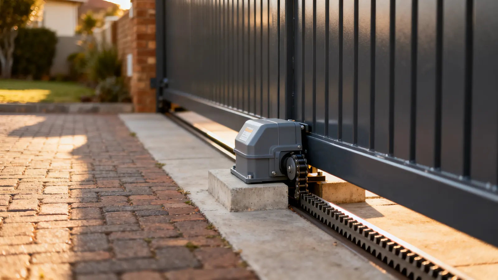Sliding driveway gate with a gate motor